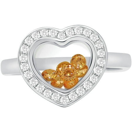 Chetan Collection Floating Champagne CZ Sterling Silver Designer Heart-Shape Ring