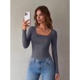 thumbnail image 4 of Zeagoo Basic Fall Tops for Women Long Sleeve Square Neck Slim Fitted Undershirt, 4 of 7