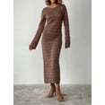 thumbnail image 3 of Faithtur Robe Longue Moulante pour Femmes Couleur Unie Col Rond Manches Longues Printemps Automne Mode Robe Tricotée, 3 of 8