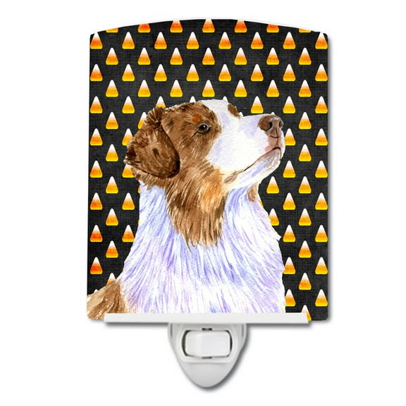 Caroline's Treasures LH9059CNL Australian Shepherd Candy Corn Halloween Portrait Ceramic Night Light, 6x4x3", multicolor