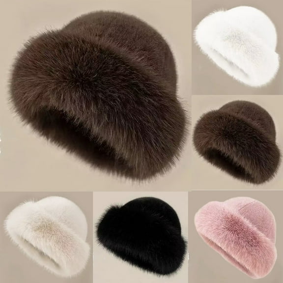 Women's Faux Fur Bucket Hat - Winter Warmth Bucket Hat Fluffy Snow Hat Fuzzy Fisherman Cap Warm Cute Black One Size