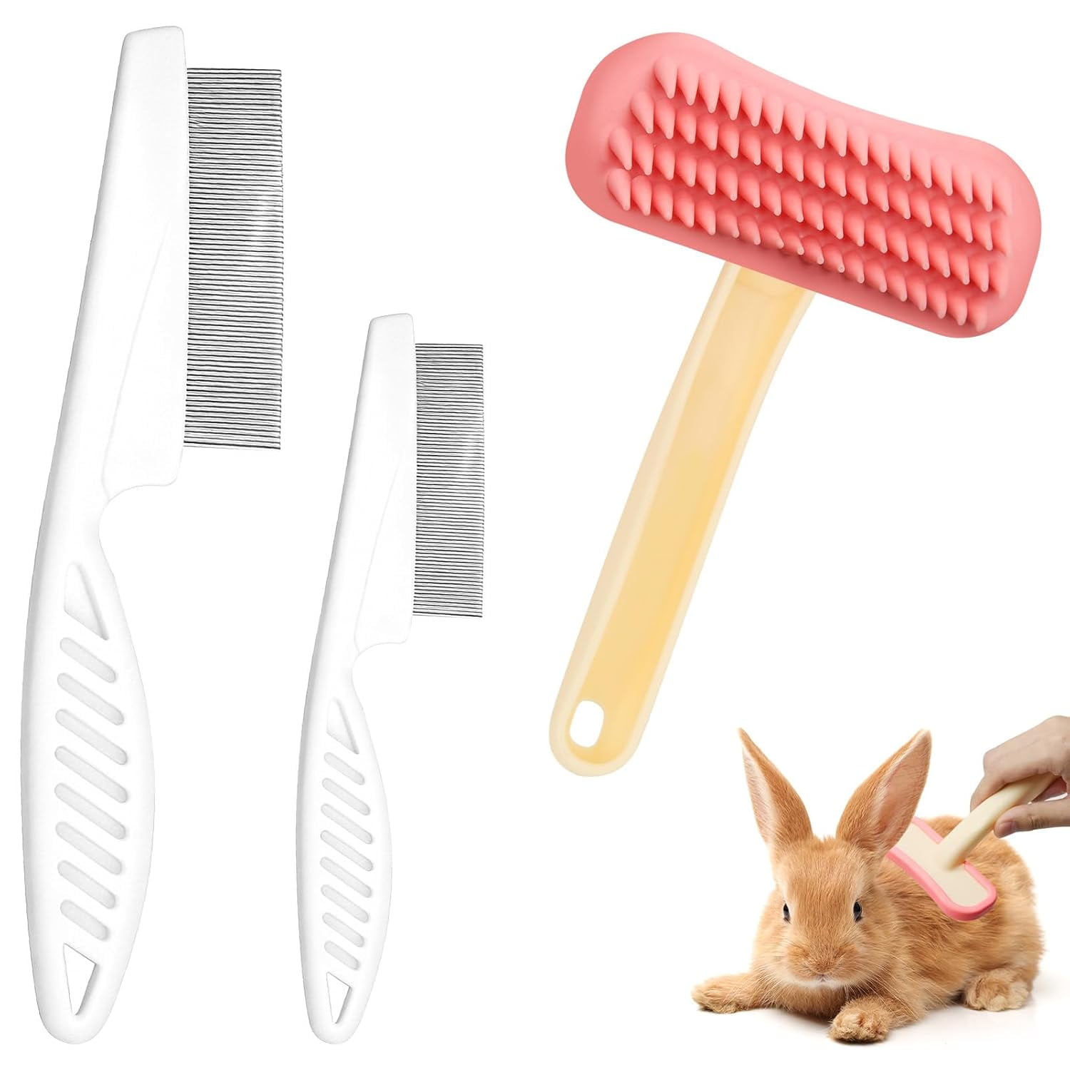 3Pcs Rabbit Brush Bunny Grooming & Flea Comb, Practical Animal Brush for Groomings, Soft Silicone Small Animal Massage Comb, Bunny Grooming Kit Suitable for Cats Puppies & Other Pets