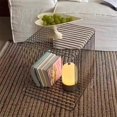 thumbnail image 3 of Square Geometry Retro Side Table Prime-Stainless Steel Linear Metal End Table, Iron Multi-Purpose Desktop Shelf (Silver), 3 of 8