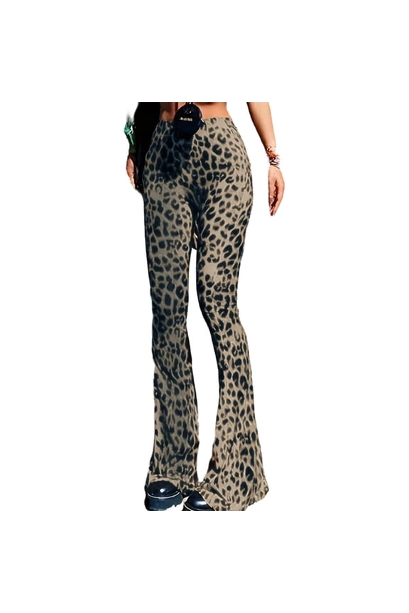Leopard Print Flare Pants High Waist Stretchy Flare Leggings Patterned Yoga Pants for Yoga Fitness Dating Streetwear