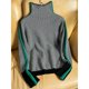thumbnail image 1 of Suéter de cuello alto de lana de imitación completa con mangas de color contrastante y holgado con diseño de primavera e invierno para mujer, 1 of 5