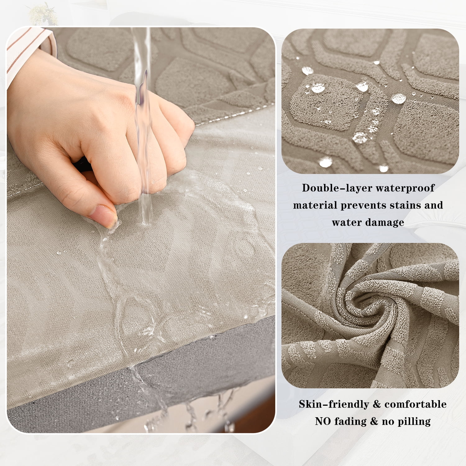Topchances 6Pcs Patio Cushion Covers, Stretch Outdoor Water Resistant Sofa Cushion Cover Replacement for Patio Furniture Protector (Taupe)