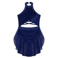 thumbnail image 3 of YONGHS Girls Rhinestones Lyrical Dance Dress Cutout Strappy Sleeveless Ruched Mesh Overlay Leotard Navy Blue 16, 3 of 5