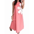 thumbnail image 2 of Women Casual Sleeveless Dresses Crewneck Patchwork Floral Midi Dress Coral Color L, 2 of 8