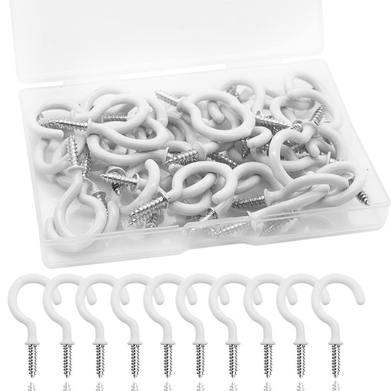 Uxcell 1 inch Plastic Coated Screw-In Open Cup Ceiling Hooks Hangers White 25pcs, Other