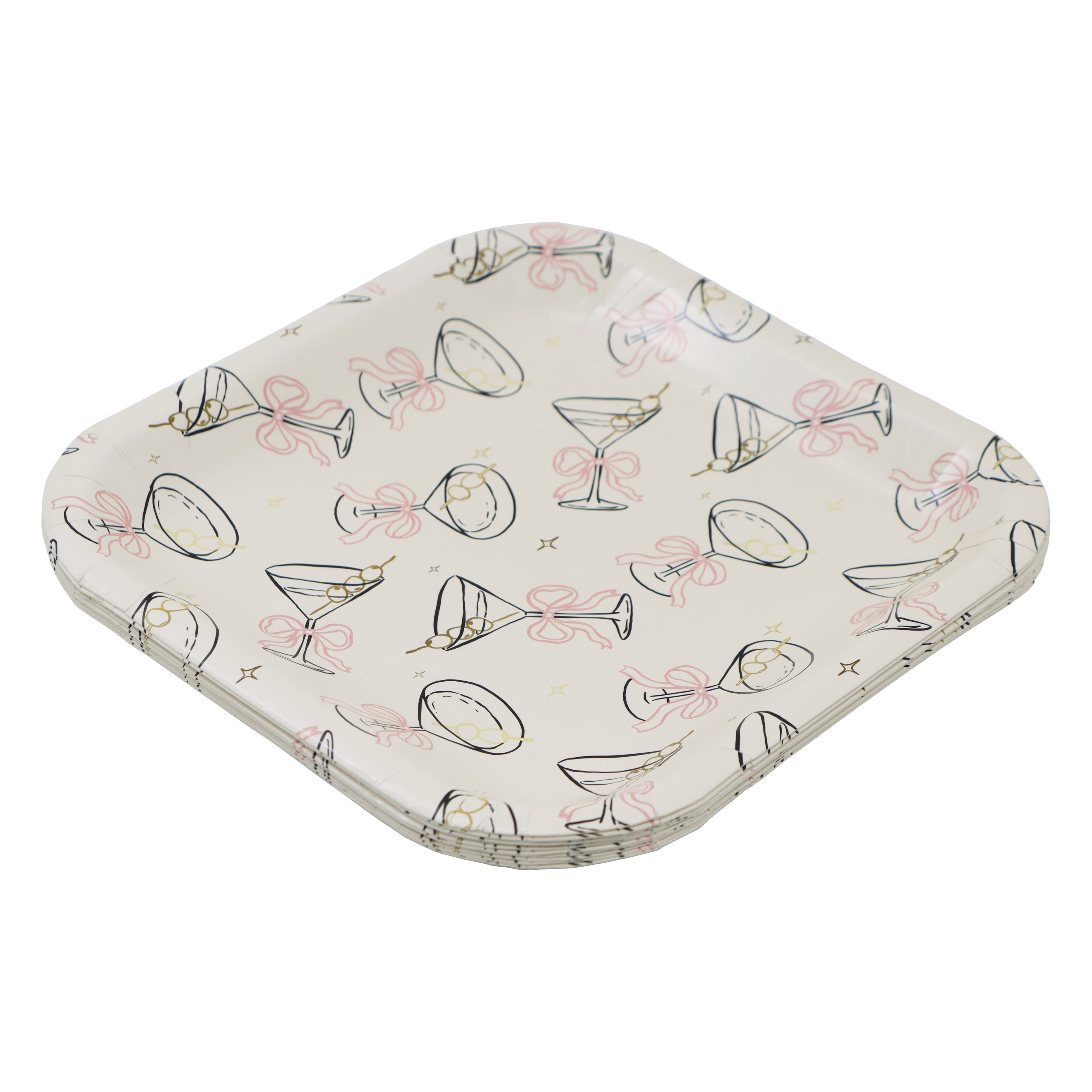 Celebrate It Paper Plates - Martini Glass Pattern Disposable Snack Plates, White, 7", 24 Packs (240 Total)