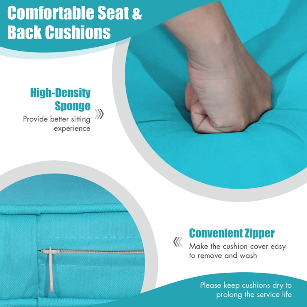 Aimee Lii 2-Person Patio PE Wicker Hanging Porch Swing Bench Chair Cushion 800 Pounds, Outdoor Patio Furniture, Turquoise