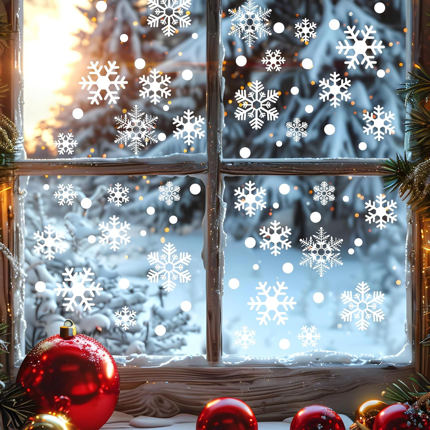 Christmas Window Clings Stickers Decorations, Snowflake Indoor Holiday Glass Windows Decals for Lights