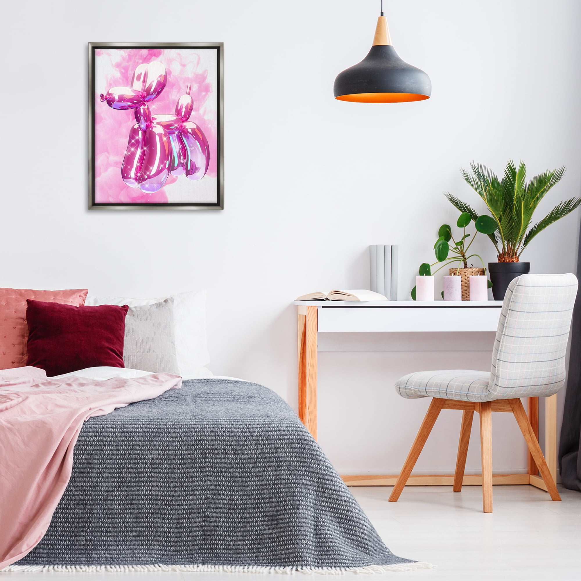 Stupell Industries Balloon Dog with Sparkle Abstract Painting Gray Floater Framed Canvas Art Print Wall Art, 25 x 31
