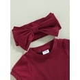 thumbnail image 6 of VOLTEY Toddler Baby Girls Summer Romper Clothes Set, Solid Color Ribbed Short Sleeve Romper with Bow Headband Outfits for Infant Girls ,0-18 Months, 6 of 9