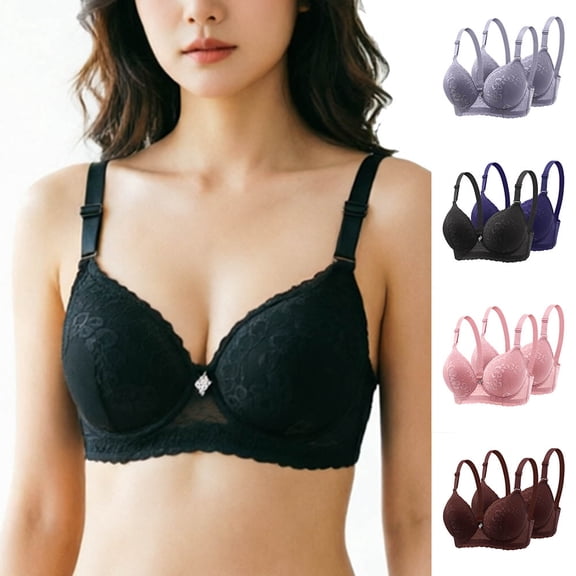 Fatuov Push Up Bras for Women Plus Size Bras for Everyday Comfort Underwire Lace Underwear, 2-Pack