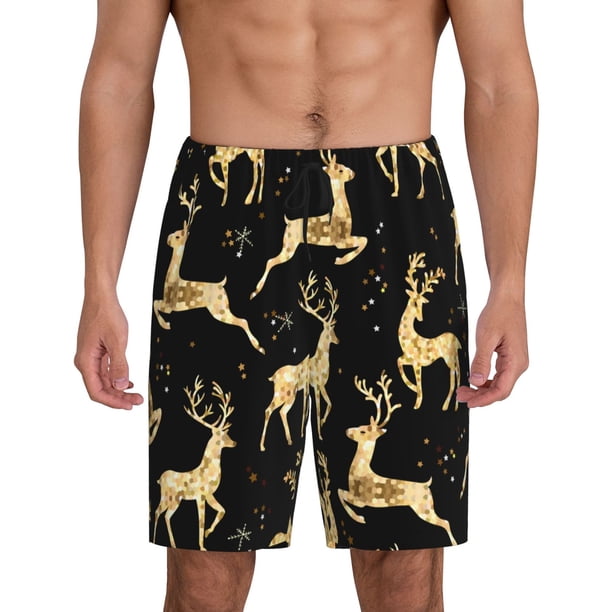 Fotbe Christmas Gold Deers Pantalones Cortos de Pijama para Hombre, Ropa de Dormir, Pantalones de Pijama Cortos para Hombre-X-Large