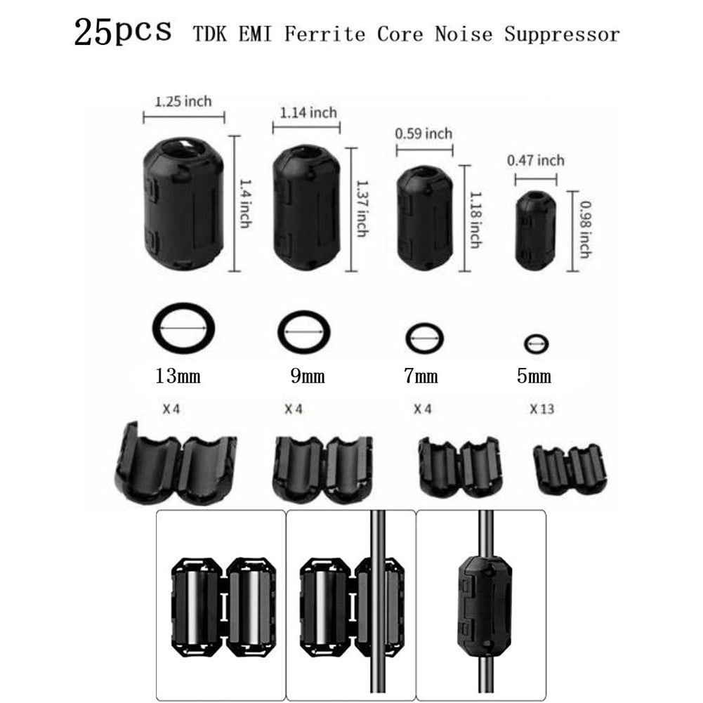 SING F LTD 20pcs Clip-On Ferrite Ring Core Noise Suppressor EMI RFI Clip Cable 