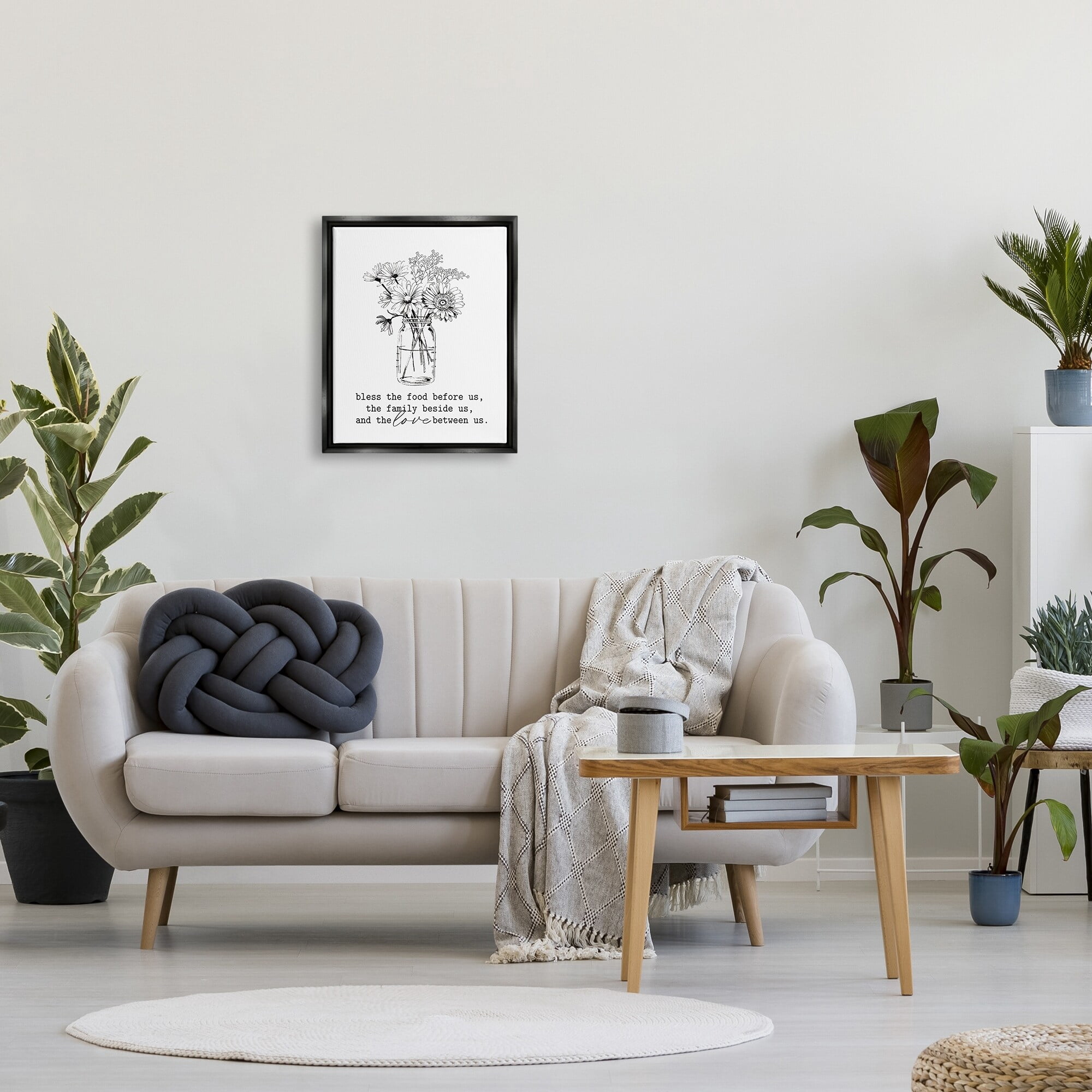 Stupell Industries Rustic Jar Bouquet Casual Uplifting Family Quote Graphic Art Jet Black Floating Framed Canvas Print Wall Art, Design by Lettered and Lined