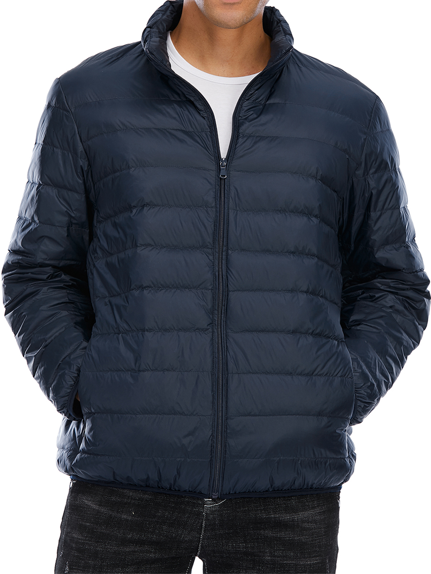 FOCUSSEXY Mens Down Puffer Jacket Lightweight Packable Winter Coat Men's Down Puffer Jacket Warm Casual Outdoor Zipper Jacket Packable Puffer Jacket, Blue - image 1 of 7