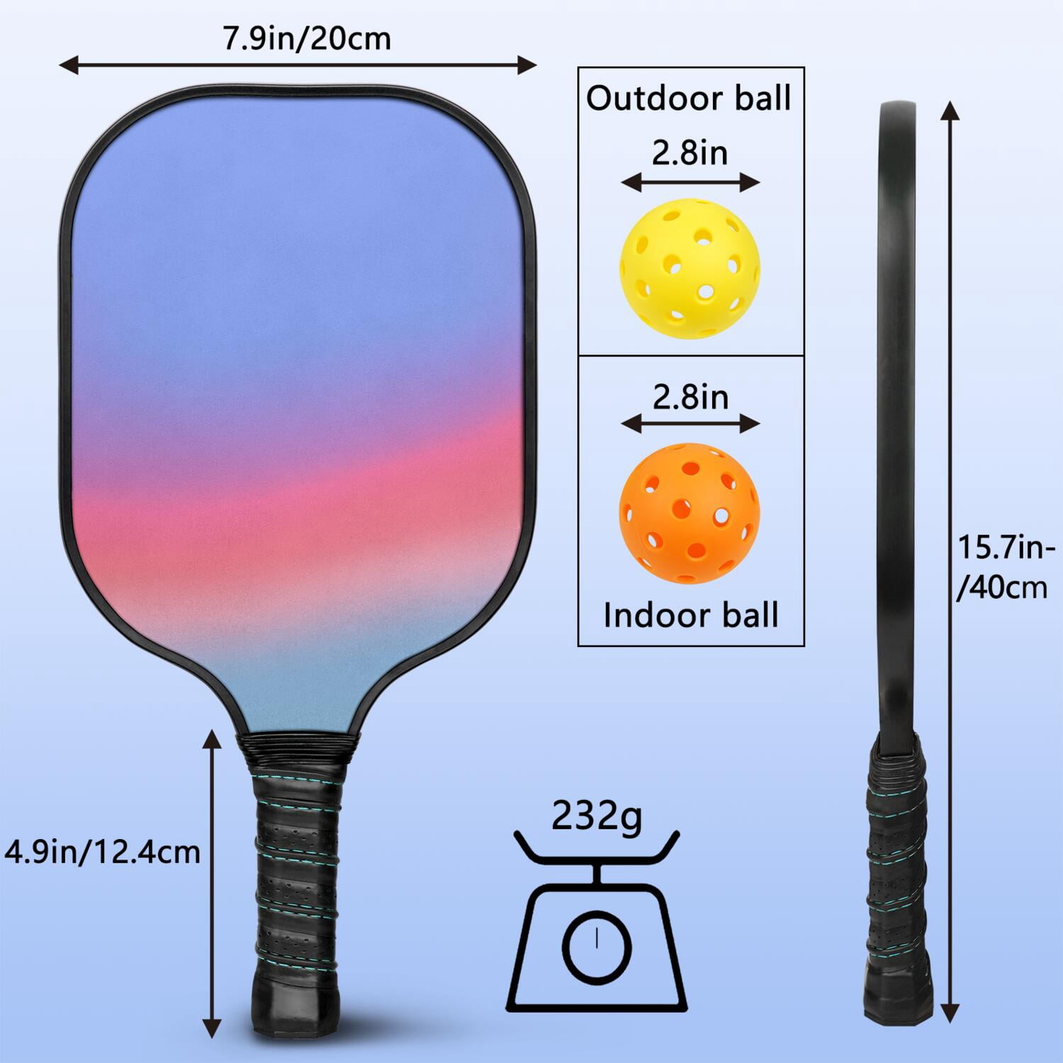 Pickleball Paddles Set Of 1, Fiberglass Surface, Neon Fluid Print, 1 Paddle, 2 Balls & Bag