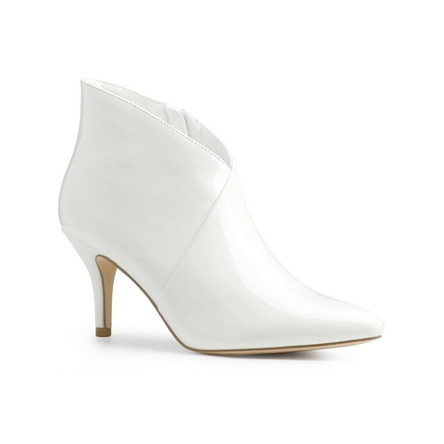 Unique Bargains Women's Point Toe Patent Leather Stiletto Heel Ankle Boot