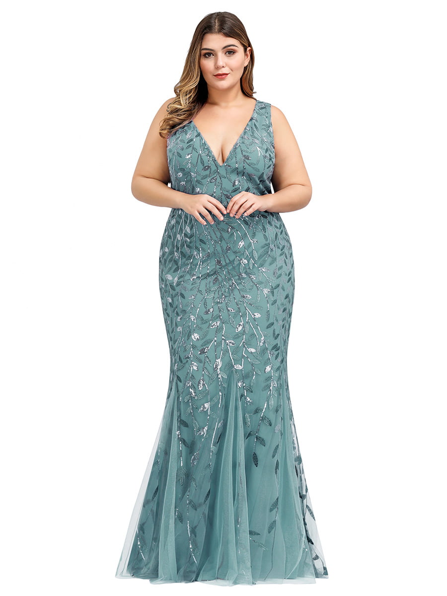 Ever-Pretty Womens V Neck Short Sleeve Elegant Mermaid Lace Plus Size Formal Dresses 00688PL