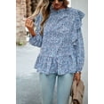 thumbnail image 5 of All-Over Ruffle Detail Floral Print Long Sleeve Blouse for Women Blue Large, 5 of 5