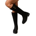 thumbnail image 5 of Willtoo Women Mid‑Calf Tall Boots, Round Toe Low Block Heel Side Zipper Boots, Metal Button Decor Soft Upper Fall Winter Casual Fashion Boots, 5 of 6