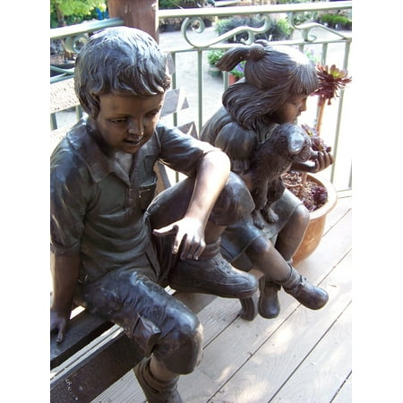 Child Bronze Figurine - LAMINATED POSTER Statue Children Garden Figurine Bronze Metal Poster Print 24 x 36