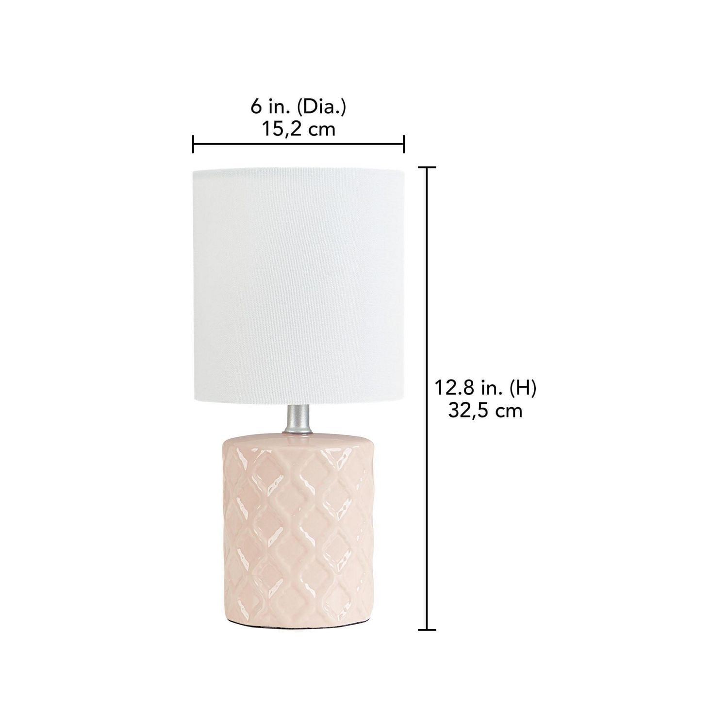 HOMETRENDS Lampe de table en céramique à motif rose 12,8 po avec abat-jour tambour blanc