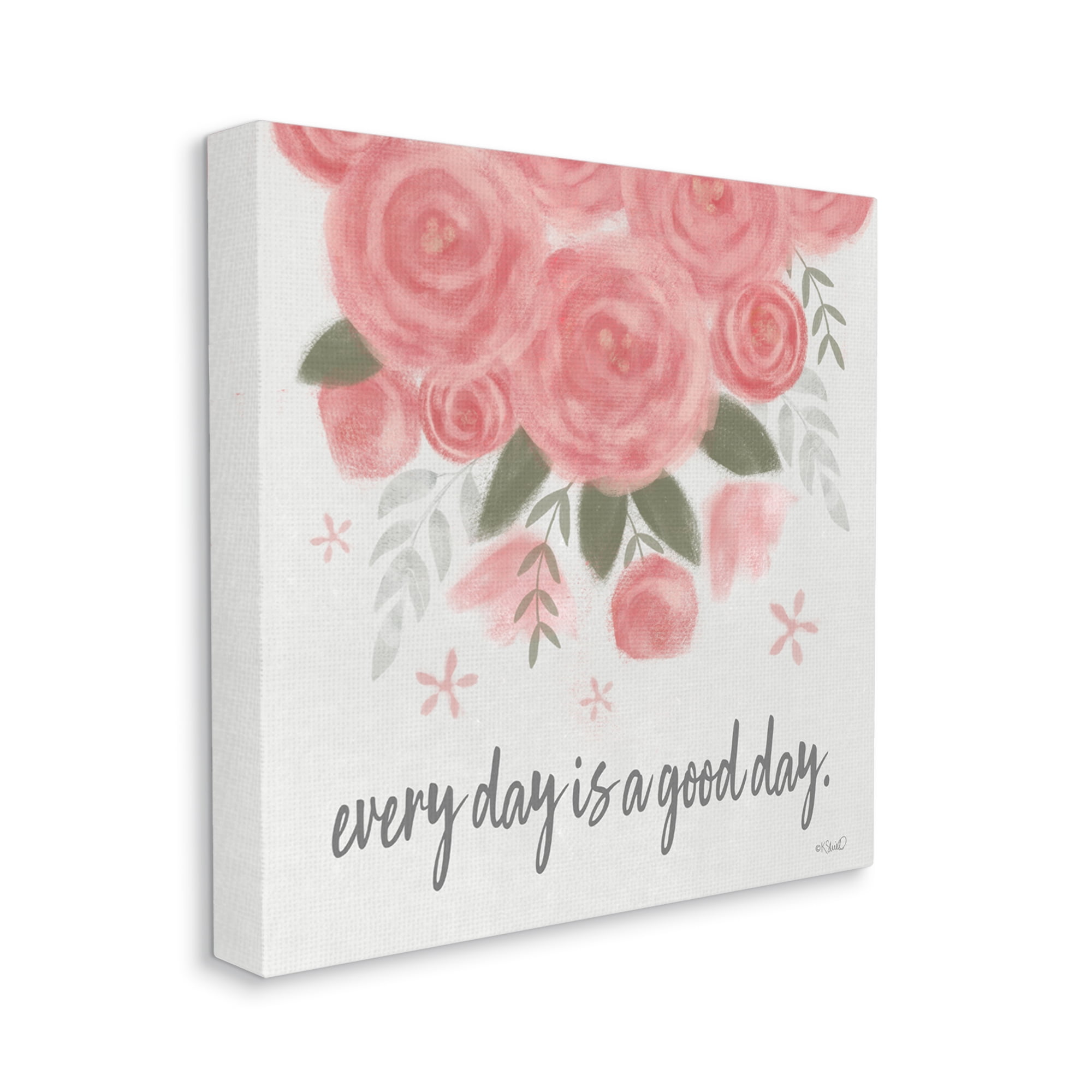 Stupell Industries Uplifting Pink Roses Flower Blossom Pattern Phrase Graphic Art Gallery Wrapped Canvas Print Wall Art, Design by Kate Sherrill