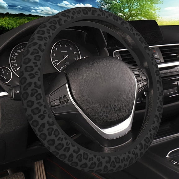Black leopard print chloroprene rubber steering wheel cover with high elasticity, universal anti slip and breathable car steering wheel protection cover