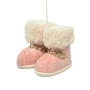 Holiday Time Blushful Season Pink Rose Fluffy Winter Boots Decorative Accents Ornament