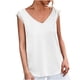 thumbnail image 1 of Moda mujer verano sin mangas Color sólido cuello pico encaje Casual blusa Tops Fridja  qr5816, 1 of 5