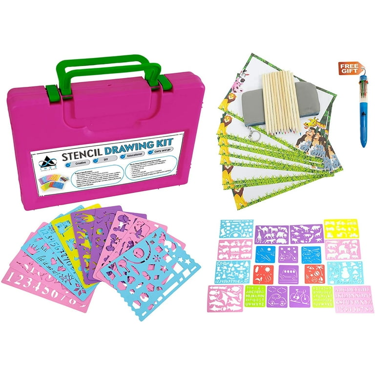Happy Dueks Drawing Stencil Set â€“ 50-Piece Crafting Kit for Kids â€“ Best  Travel Activities for Toddlers â€“ Fun & Educational Toy for