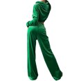thumbnail image 2 of Wangsaura Women 2Piece Velvet Loungewear Set, Long Sleeve Solid Color Crop Hoodie + Pants Set, 2 of 3