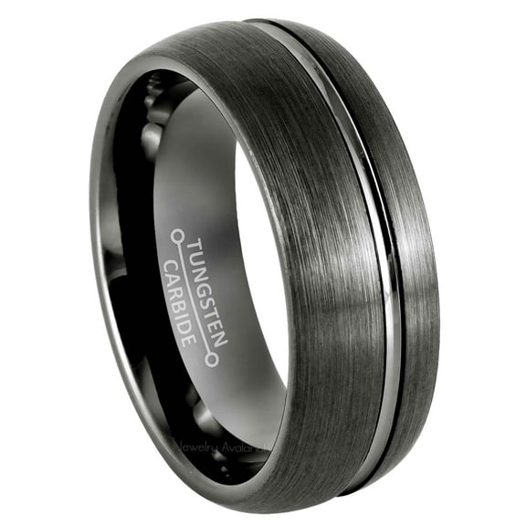 Gunmetal Tungsten Ring Men's Classic Dome Dark Gray Tungsten Carbide Wedding Band Anniversary Ring - 975GMs7.5