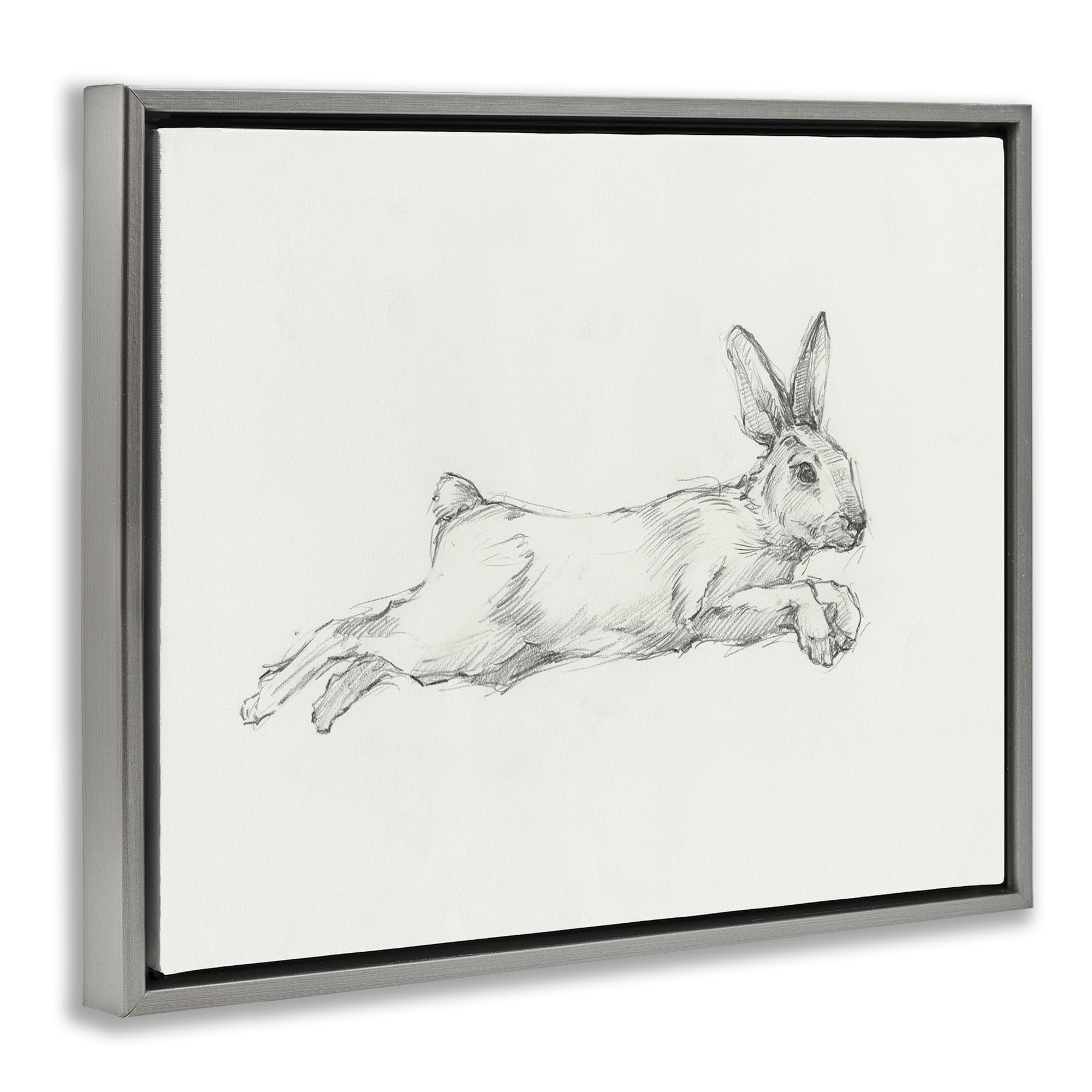 Stupell Industries Jumping Rabbit Sketch Animals & Insects Drawing Gray Floater Framed Canvas Art Print Wall Art, 31 x 25