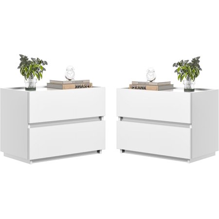 Nightstands Set of 2, Stackable 2 Drawer Dresser, Small Bedside Table with Drawers, Wood Organizer Drawer Cabinet, White Modern End Table for Bedroom, Kids Room, 23.6 in