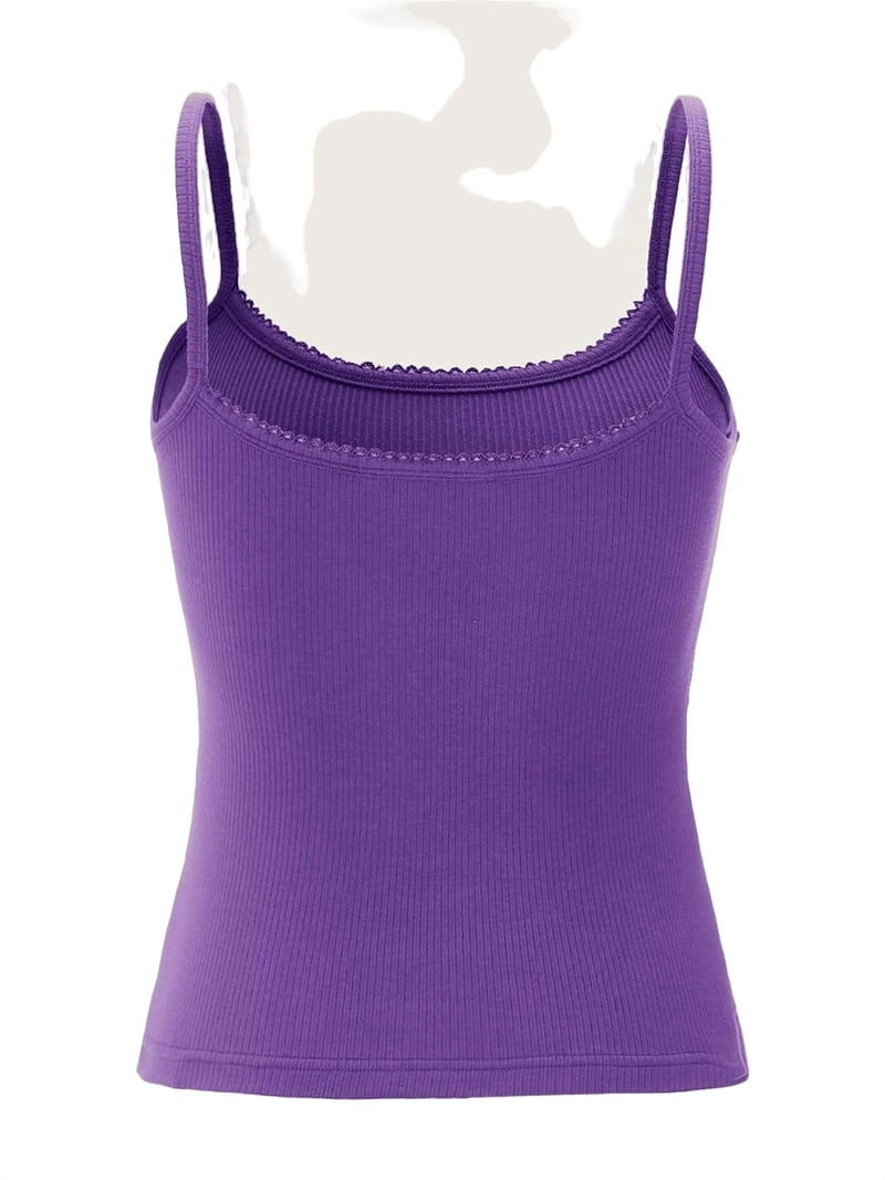 Casual Solid Spaghetti Strap Cami Purple Womens Tank Tops