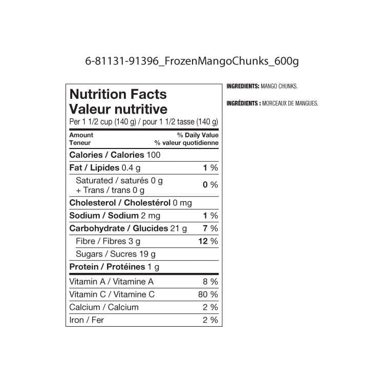 Great Value Frozen Mango Chunks, 600 g