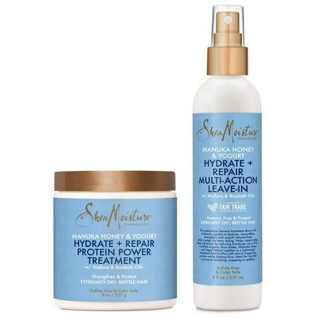 Shea Moisture Manuka Honey & Yogurt Hydrate   Repair Combo Kit, Multi-Action Leave-In Hair Spray 8oz, Protein-Strong Treatment, Deep Conditioning for Hair 8oz