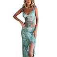 thumbnail image 3 of Women Y2K 2 Piece Long Skirt Set Lace Up Back Tank Tops Tie Up High Waist Long Skirt Split Maxi Skirts Outfits, 3 of 10