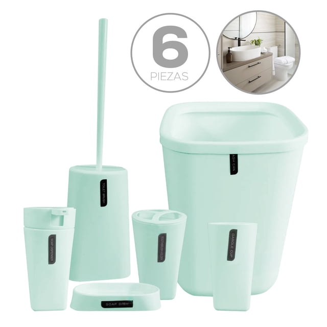 Kit de 6 Piezas para Baño | Juego de Accesorios para Baño Moderno | Conjunto de Accesorios de Plastico Para Baño | Set de 6 pzas para Baño