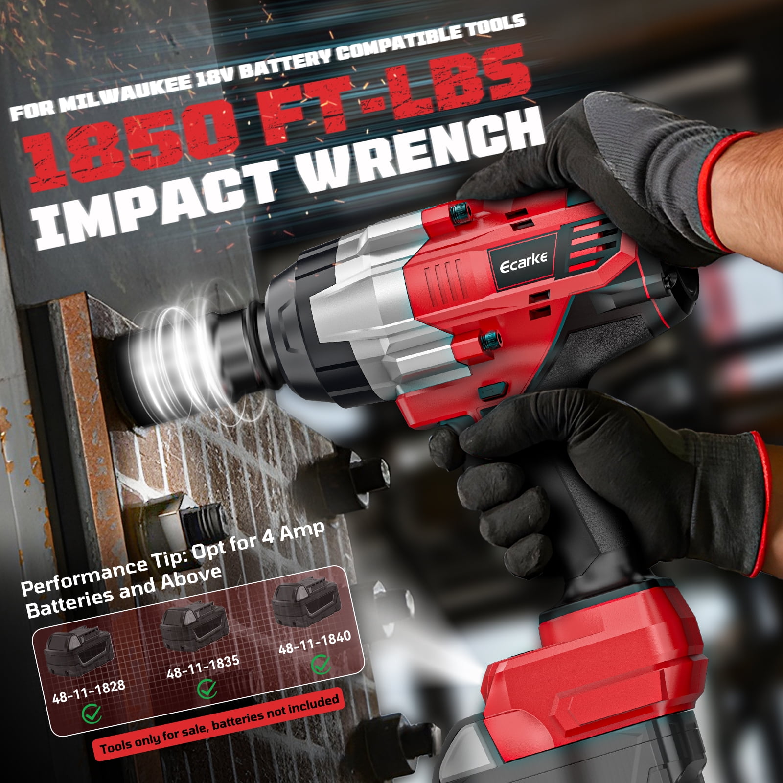 3/4" Impact Wrench for Milwaukee 18V Battery: 1850FT-LBS(2500N.m) High Torque Impact Driver, 4-Speed Heavy Duty Cordless Impact with Auto-Stop Reverse for Car/Truck/Home/Mower(No Battery)