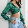 thumbnail image 5 of Ltctricy Women's Crop Tops Comfy Deep V Neck Knot Front Lantern Long Sleeve Shirts 2025 Trendy Casual Blouses, 5 of 7