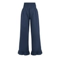 thumbnail image 6 of QATAINLAV Womens Summer Linen Beach Pants Fashion Ruffle Hem Palazzo Pants Loose Flowy Wide Leg Lounge Pant Trousers with Pockets Dark Blue XL, 6 of 8