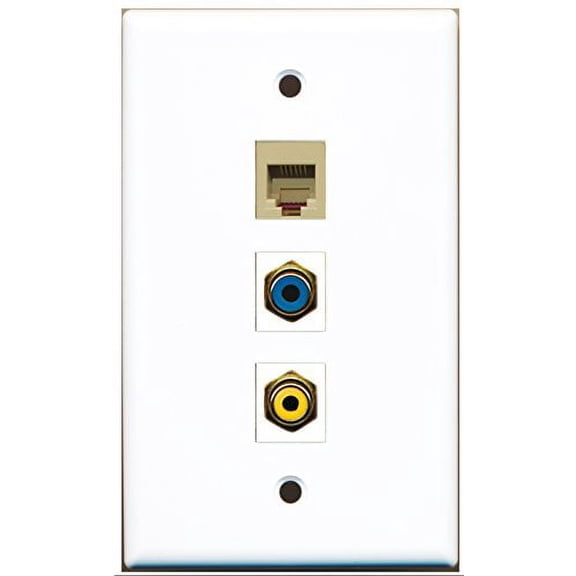 RiteAV - 1 Port RCA Yellow and 1 Port RCA Blue and 1 Port Phone RJ11 RJ12 Beige Wall Plate