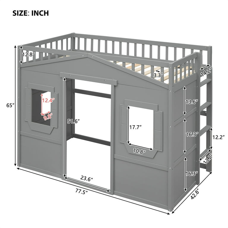 Twin Size Loft Bed, House Shaped with Built-in Ladder for