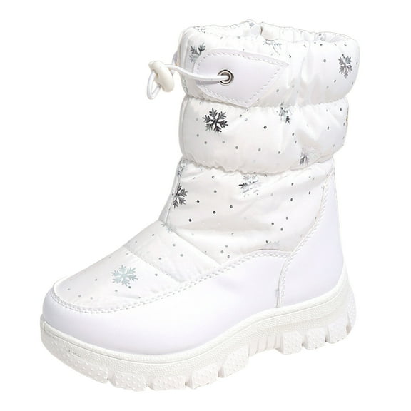 Quealent Kids Snow Boots for Boys Girls Toddler Winter Outdoor Boots Waterproof with Fur Lined(Toddler/Little Kids/Big Kid) White for Size 12